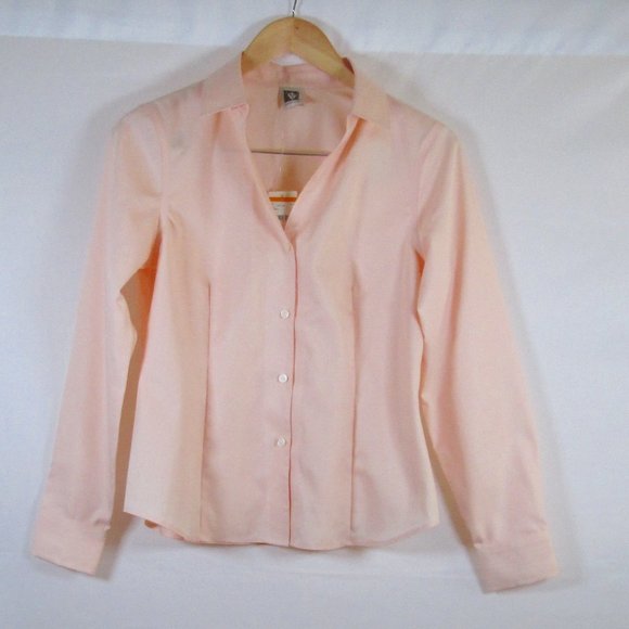 Anne Klein "Cloud Pink" Pleated Long Sleeve 3/4 Button Down Blouse Size … - Picture 1 of 8